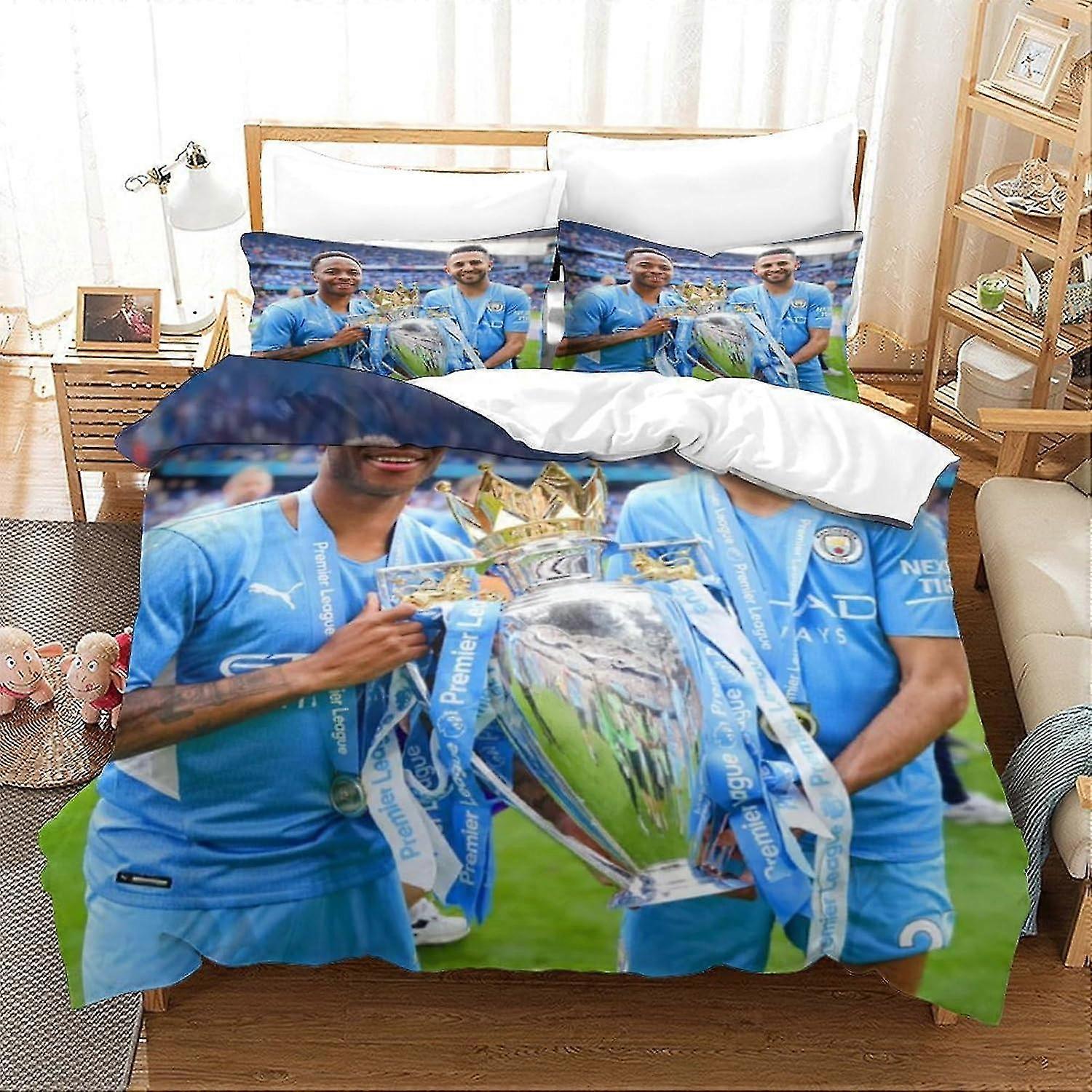 Conjunto de Edredom com Efeito 3D para Crianças e Adultos com Fronhas - Conjunto de Cama de Superestrela do Futebol