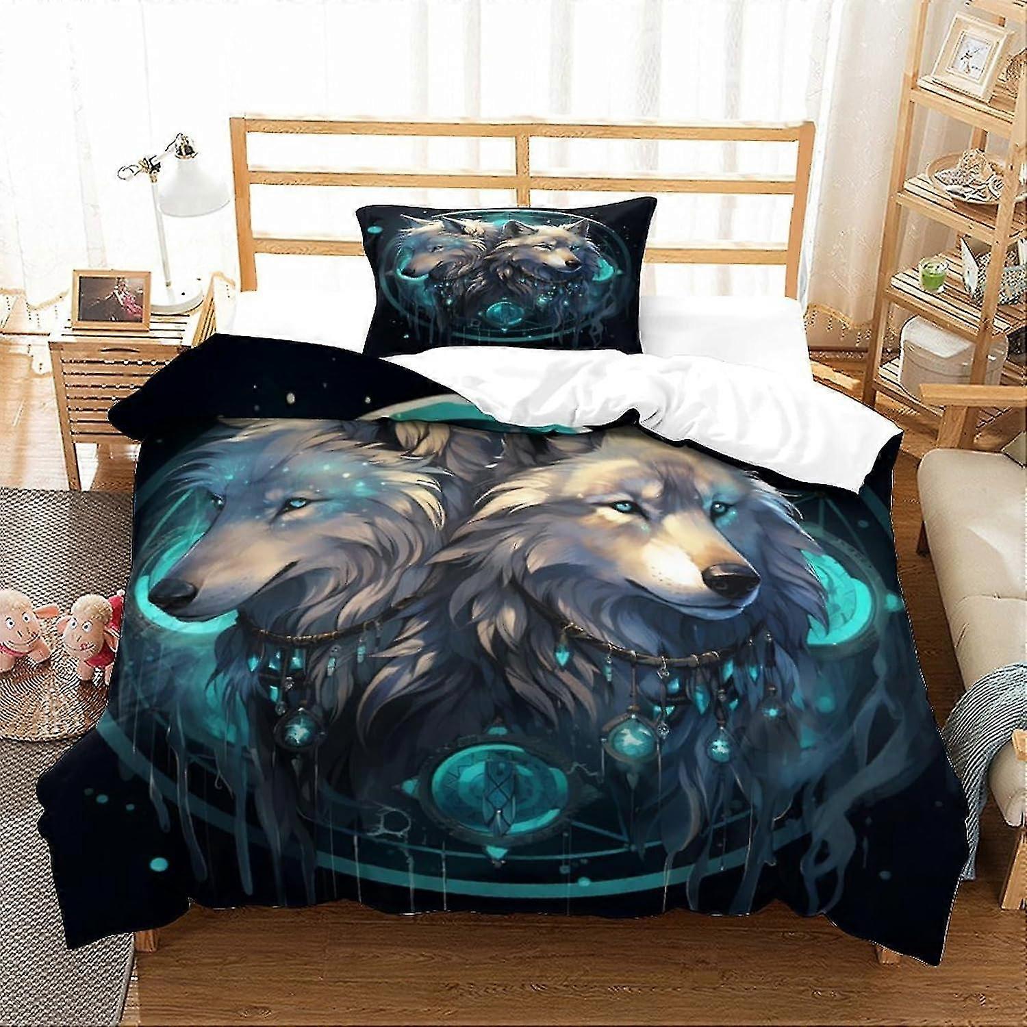 3D Wolf Printed King Size Duvet Cover Set for Decorative Bedding, Suitable for Kids and Adults