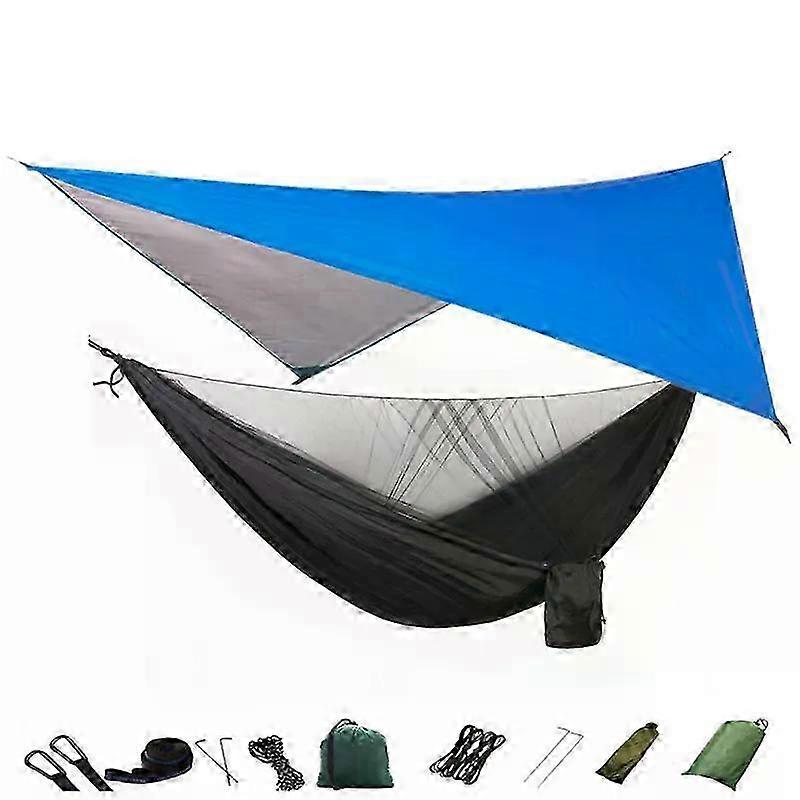 Portable Nylon Camping Hammock with Mosquito Net and Canopy, Includes Rain Fly and Tree Straps for Travel and Survival