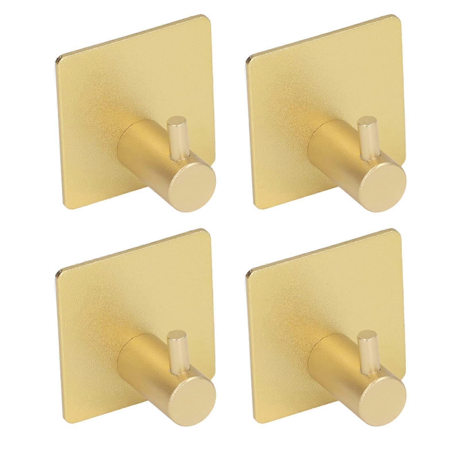 Pack of 4 Rustproof Aluminium Towel Hooks - Waterproof Self-Adhesive Wall Hooks for Coats, Hats, Towels, Bathrobes - Gold