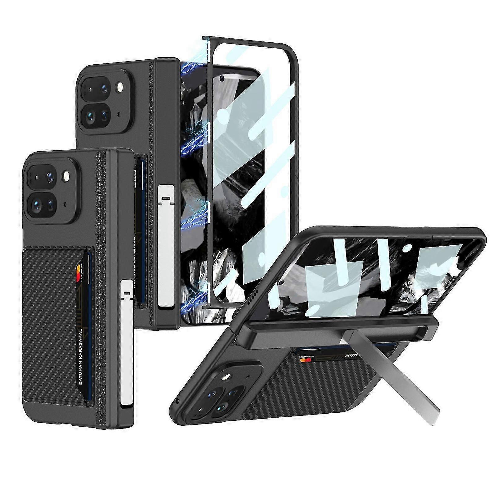 for Google Pixel Fold 2 Case with Card Holder and Screen Protector, Magnetic Hinge Protection Case,Ultra Thin PC Hidden Bracket Case for Fold 2