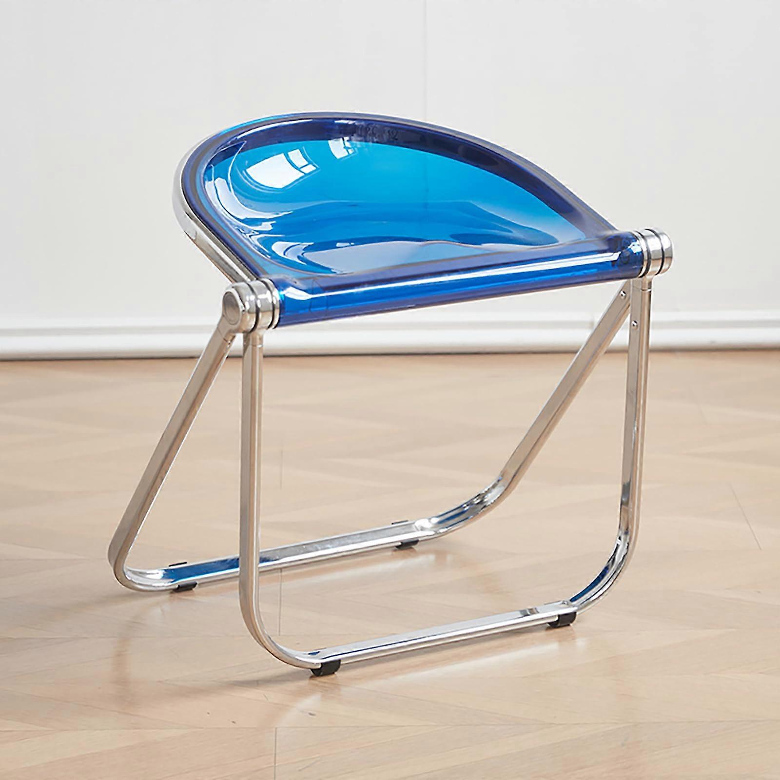 Acrylic Folding Chair, Clear Stool, Foldable and Stackable, Plastic Dining Room Chair, Bar Stool with Metal Frame for Indoor and Outdoor Use, Blue