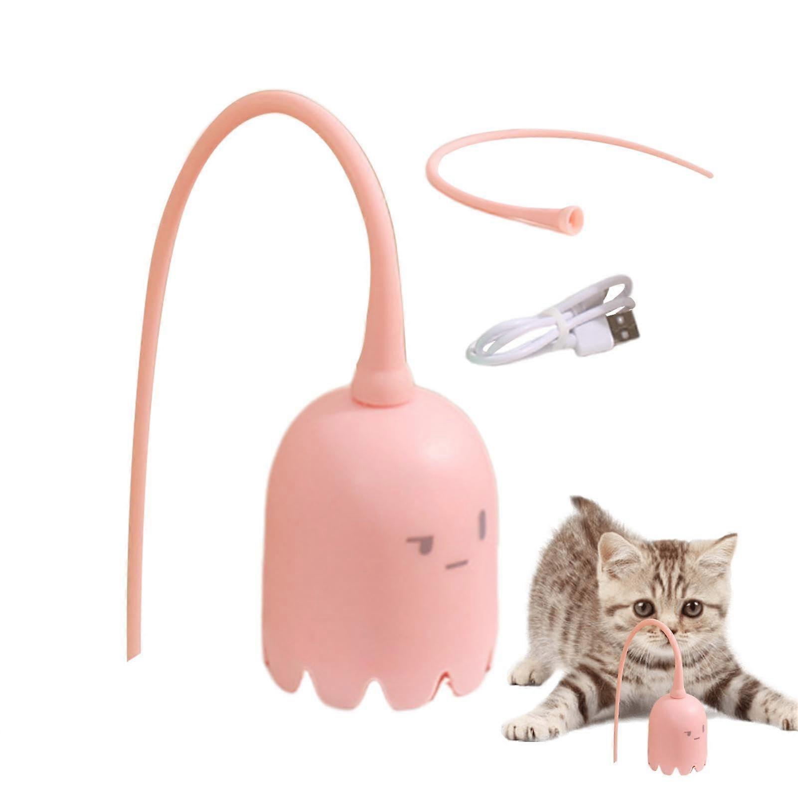 Cat Toy, Silicone Cat Toy with Teaser Tail Cat Wand Electronic Interactive Cat Toy for Indoor Use Rechargeable Exercise Toy for Kittens Pink