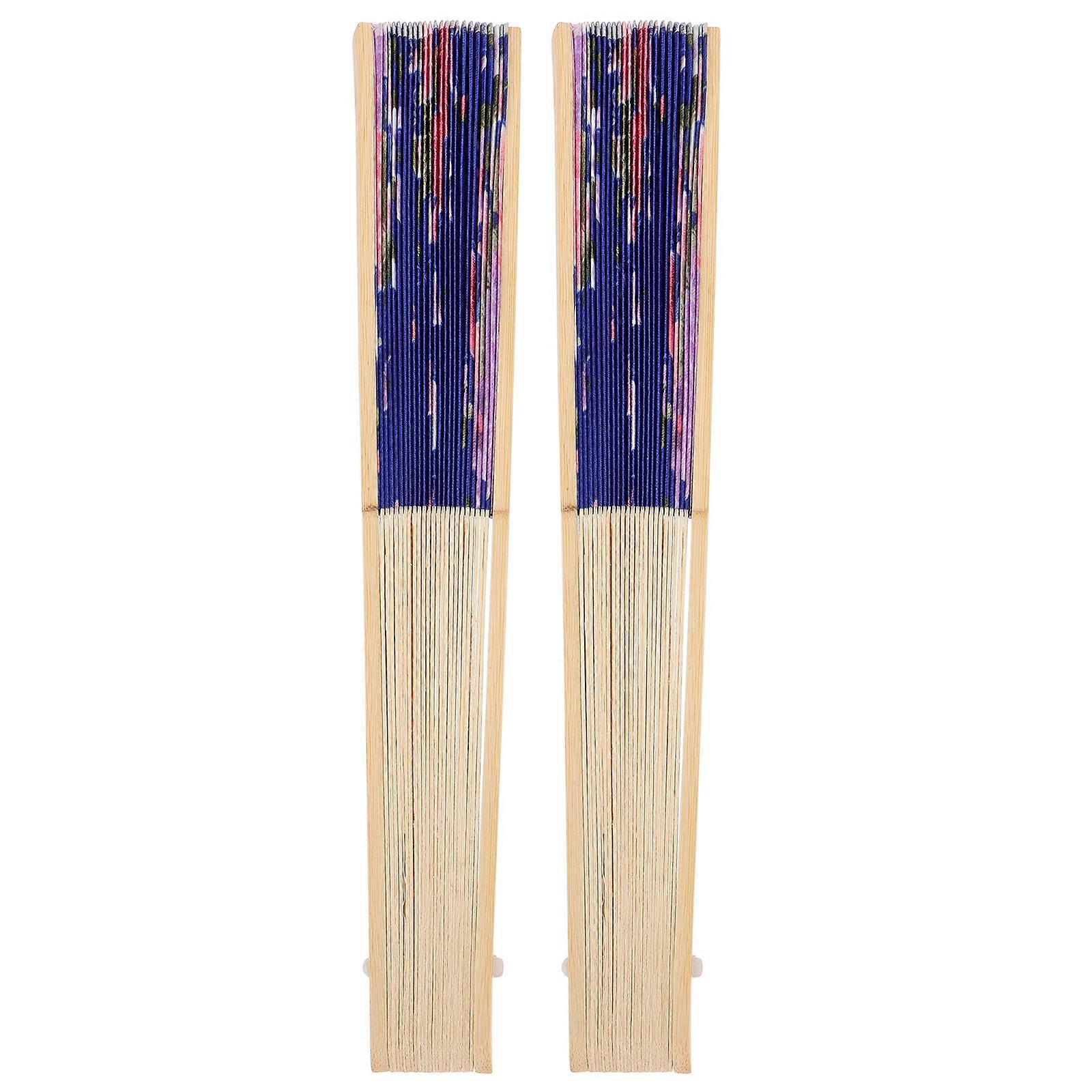 Folding Fan With Delicate Pattern For Tea Party Home Decoration Blue 37x21cm Synthetic Material 2Pack