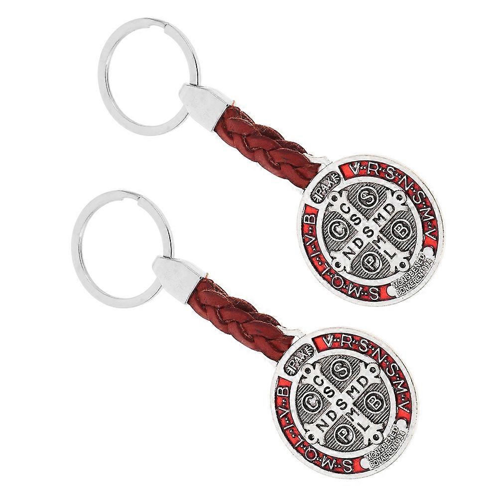 Benedicts Medal Keychain Pendant Crafted in Durable Metal with Red Enamel for Home Decor and Everyday Use 2pcs