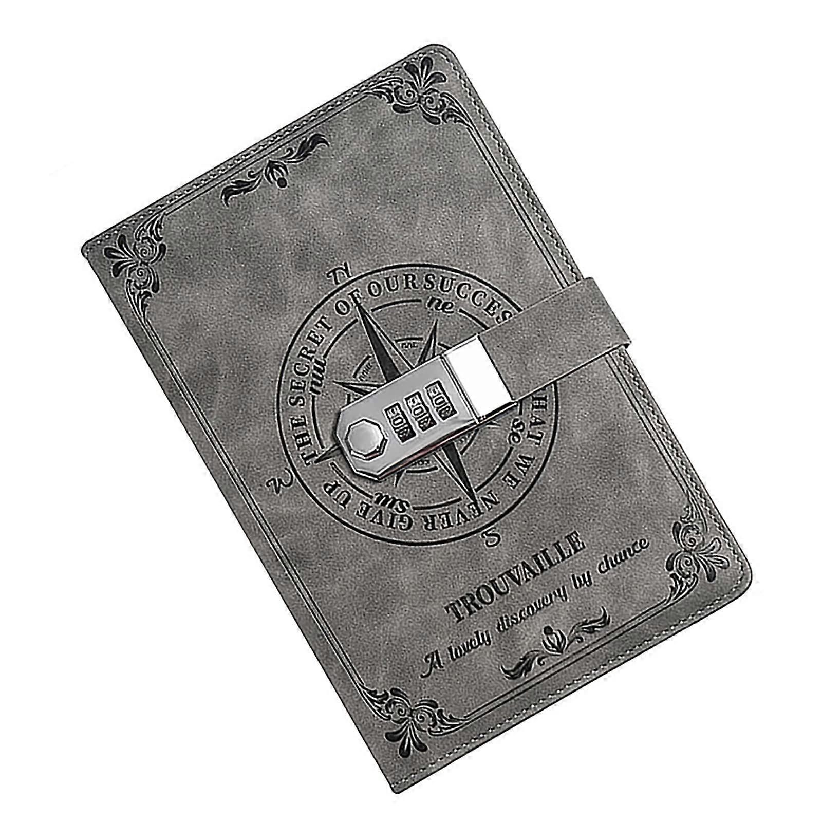Notebook Lockable Diary Leather Nautical Pattern Grey A5 Personal Travel Diary