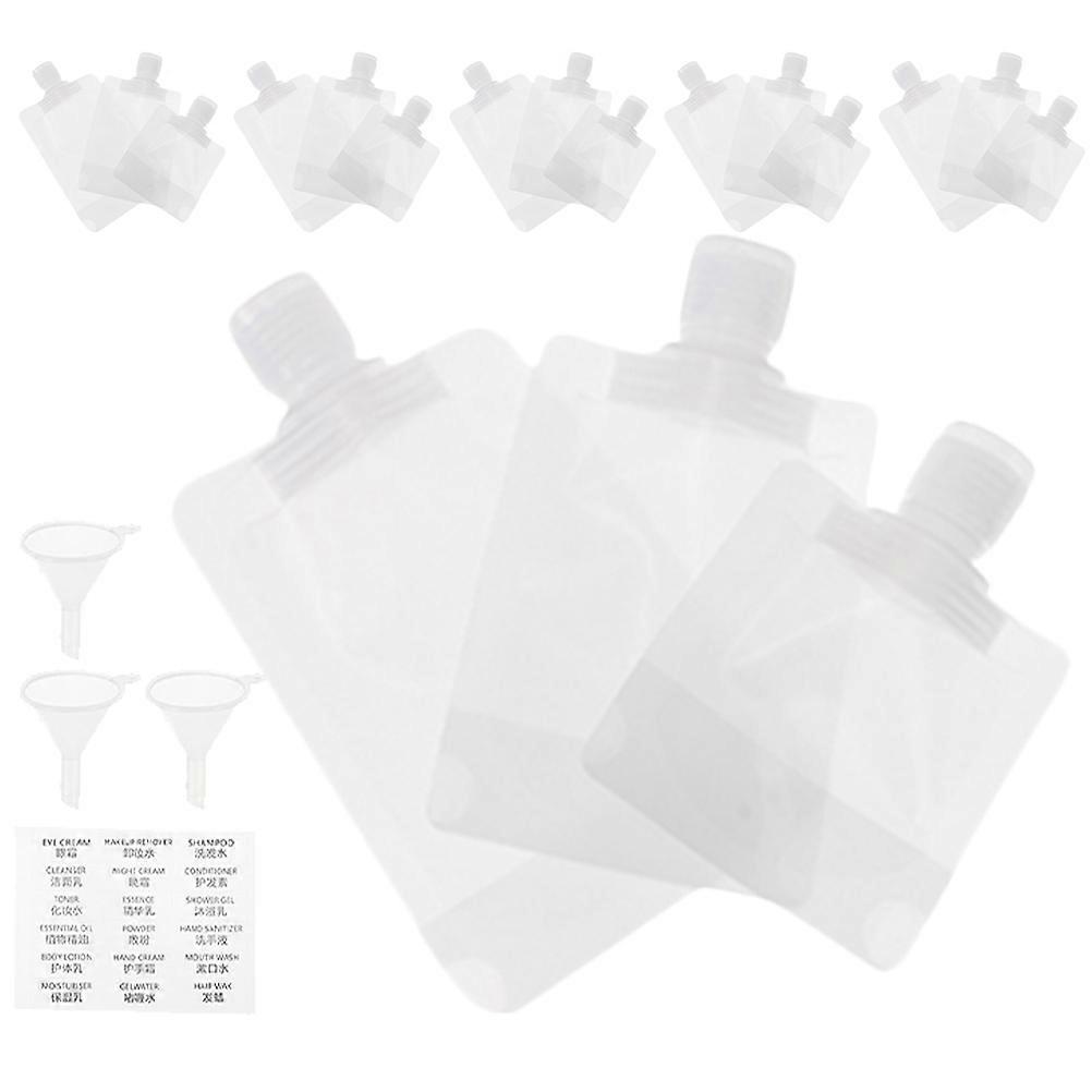 1 Set Empty Squeeze Pouches Travel Size Fluid Bags for Lotion Packaging with Labels and Funnels