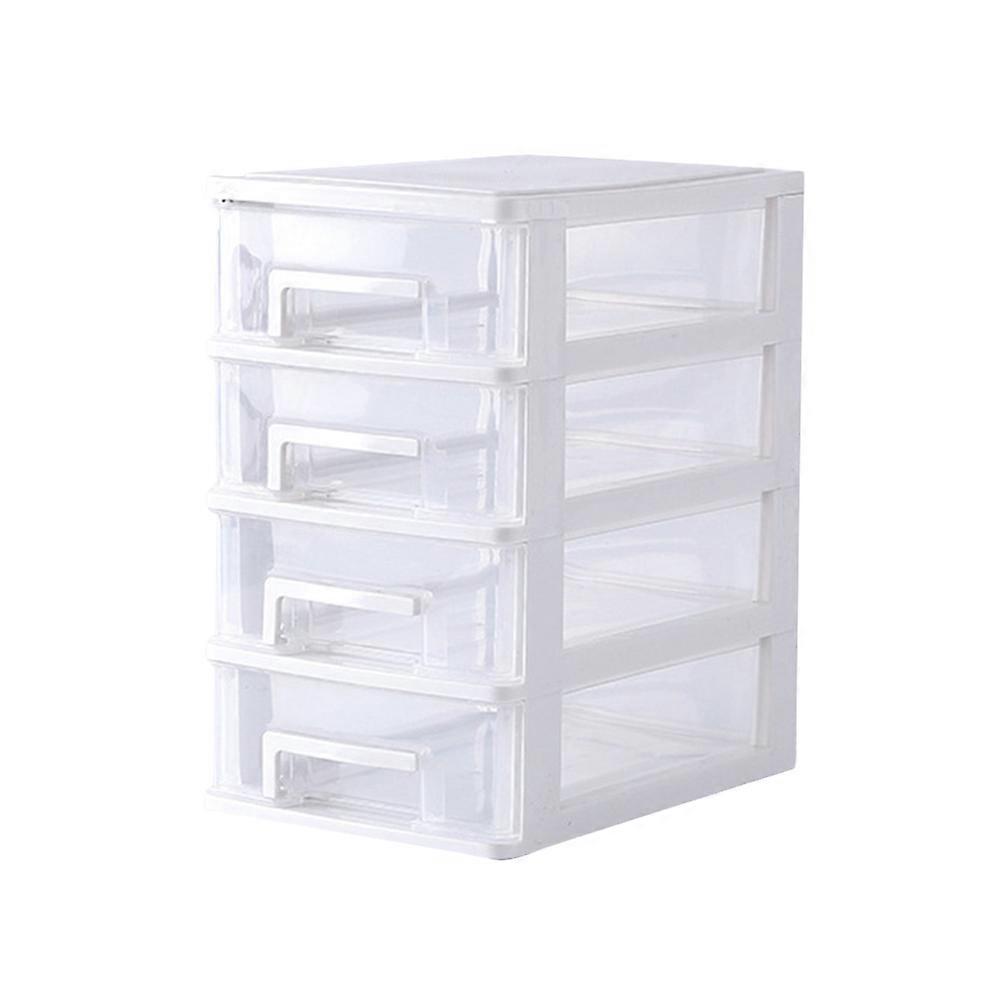Plastic Drawer Storage Cabinet with Four Layers for Organizing Small Items in Office or Bedroom White PP Material