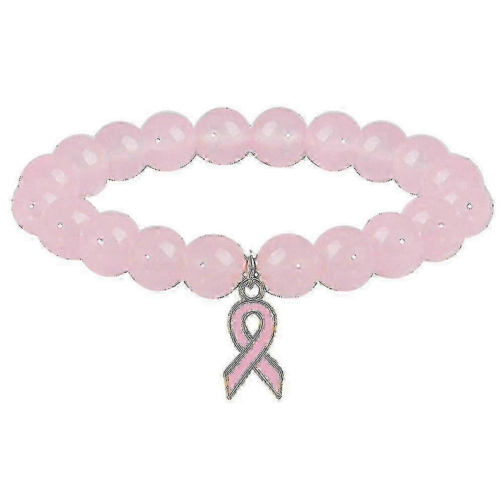 Veeki 乳がん編みブレスレット ピンクのリボン がんサバイバー パヴェブレスレット 女性用 ピンク編みコード 紐 調節可能