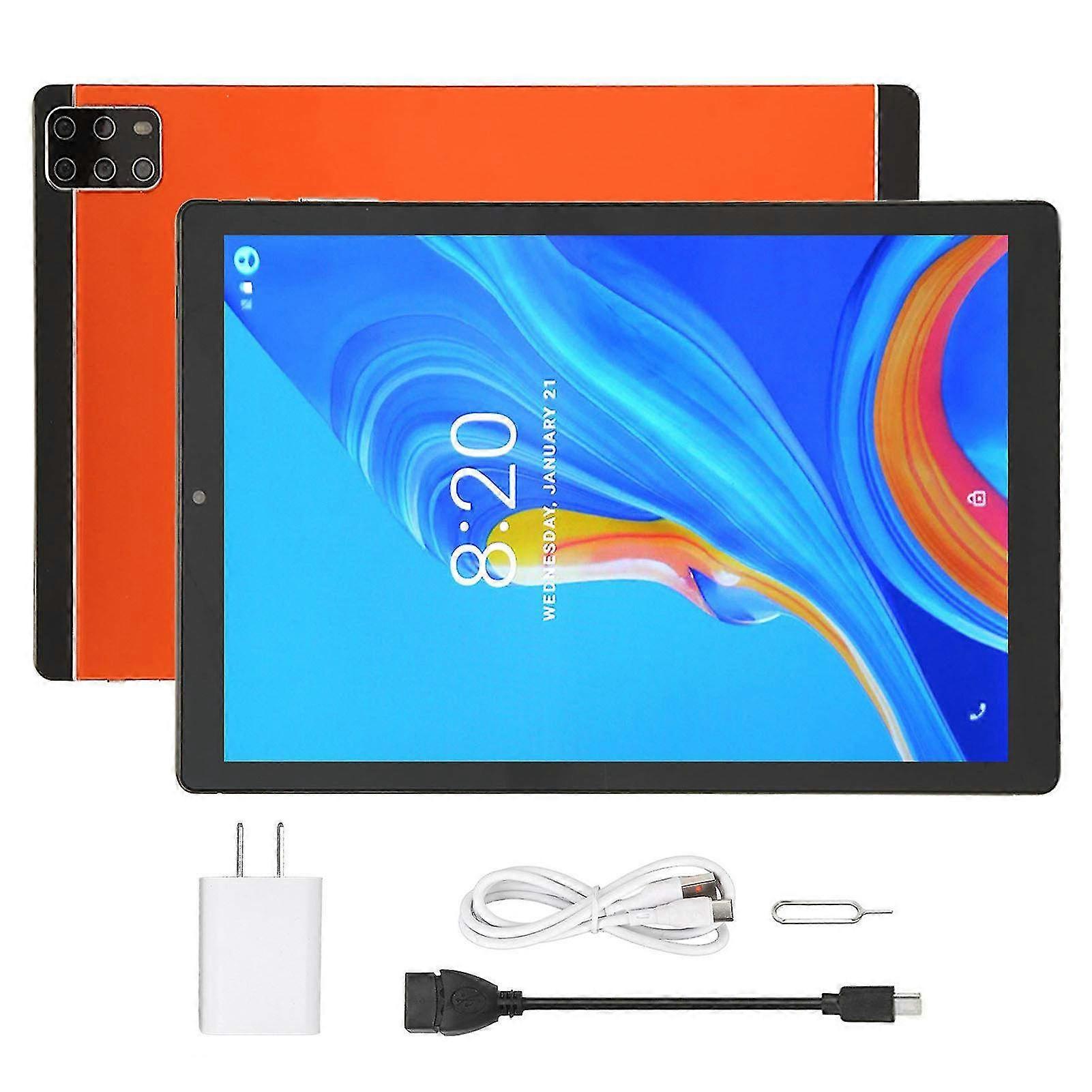 10.1 Inch Android 12.0 Tablet PC with 5G WiFi - 6GB RAM, 128GB Storage, 10 Core CPU, 2MP Front & 5MP Rear Camera, IPS Screen, US Plug, Orang
