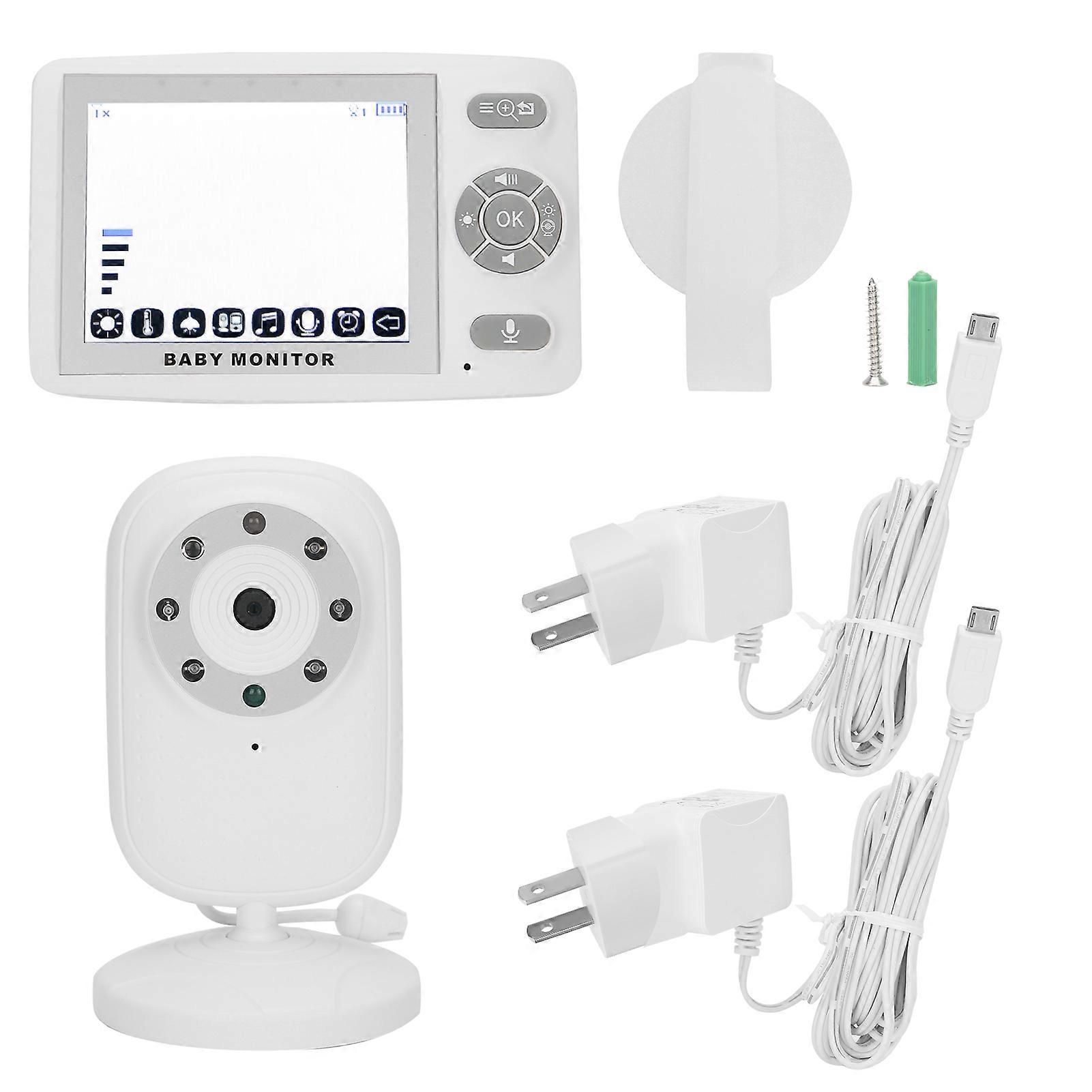 3.5inch Baby Monitor 2X Magnifying Music Function Temperature Monitor Video Baby Monitor 100‑240VUS Plug