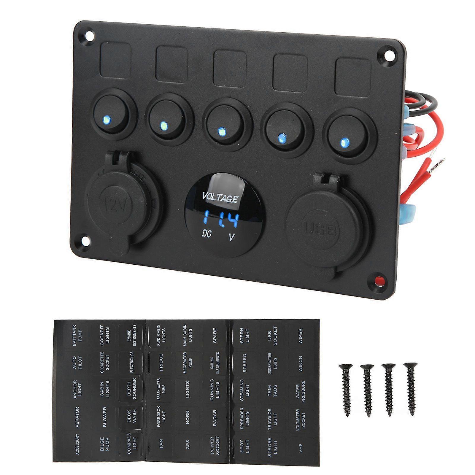 waterproof 5 gang switch panel 12v 24v with digital voltmeter