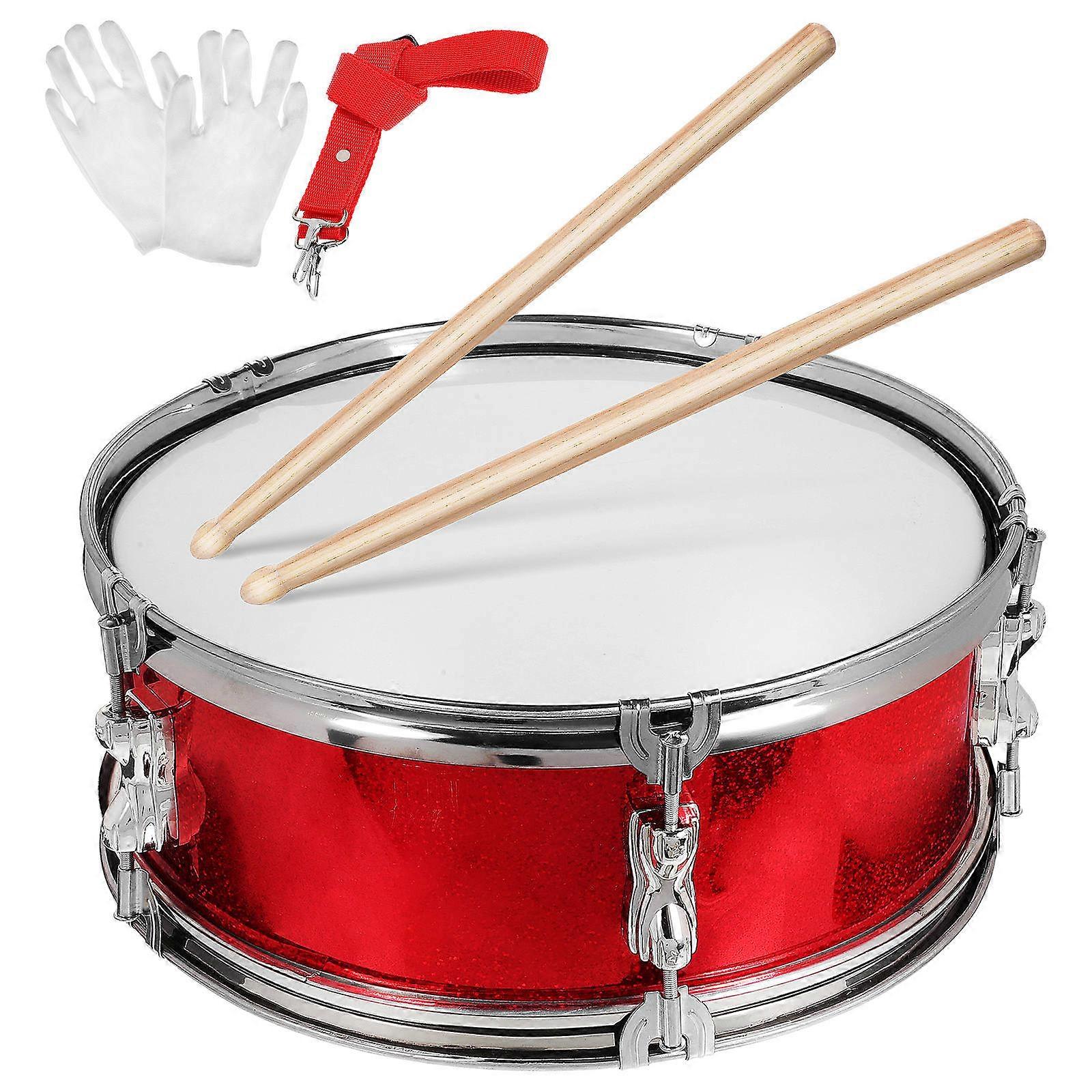 Drums for Kids Marching Drum Set Snare Drum Musical Instrument Red Steel and Aluminum Percussion Style 1 Set