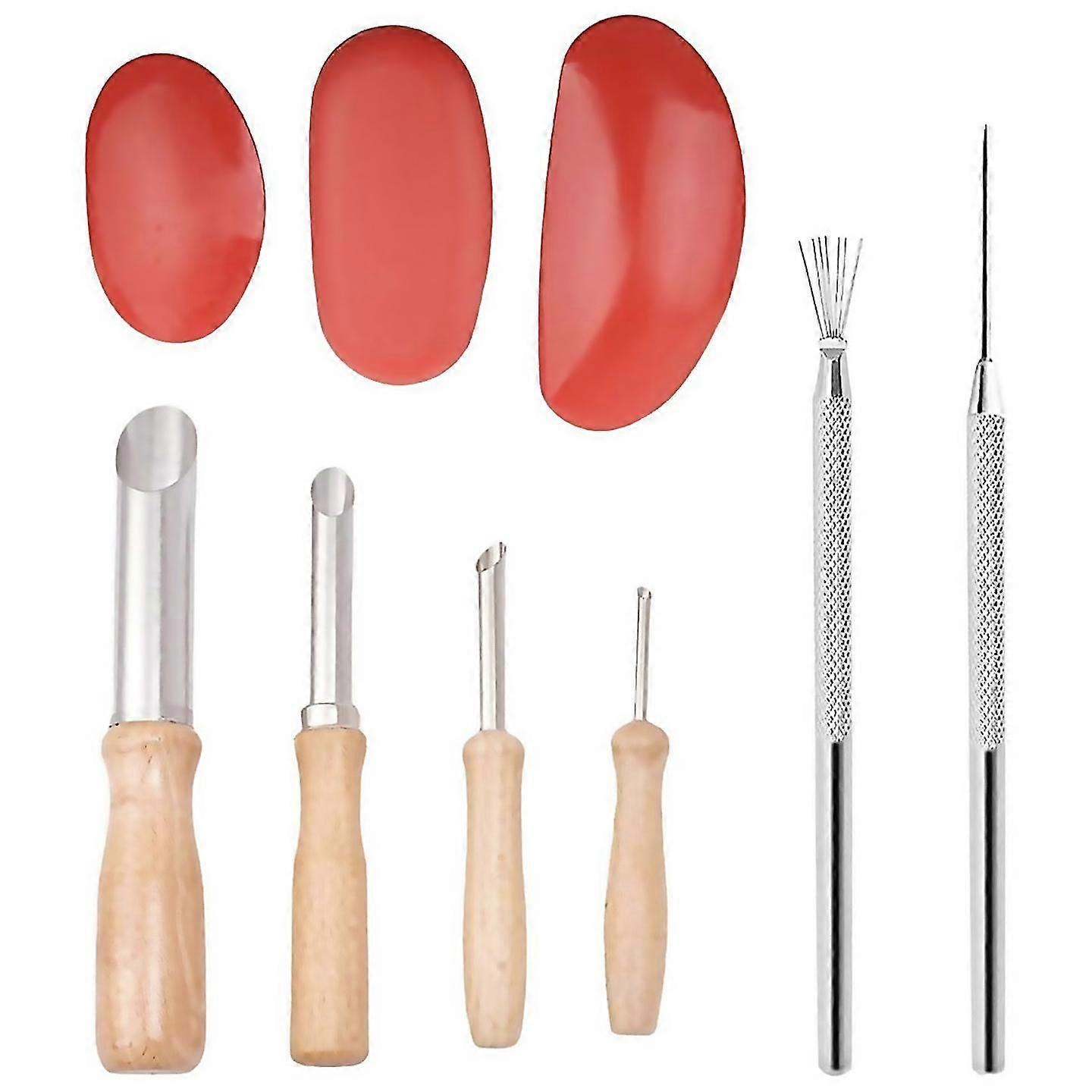 For 9pcs Clay Sculpting Tools Wooden Handle Pottery Carving Tool Kit