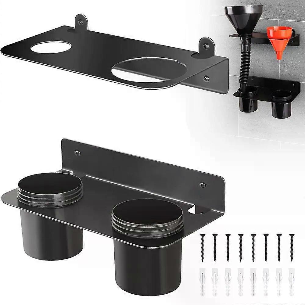 カークーラントファンネルスタンドブラケットファンネルラックストレージラックアルミニウム壁掛けブラケット、2ストレージカップオイルファンネルホルダー付き