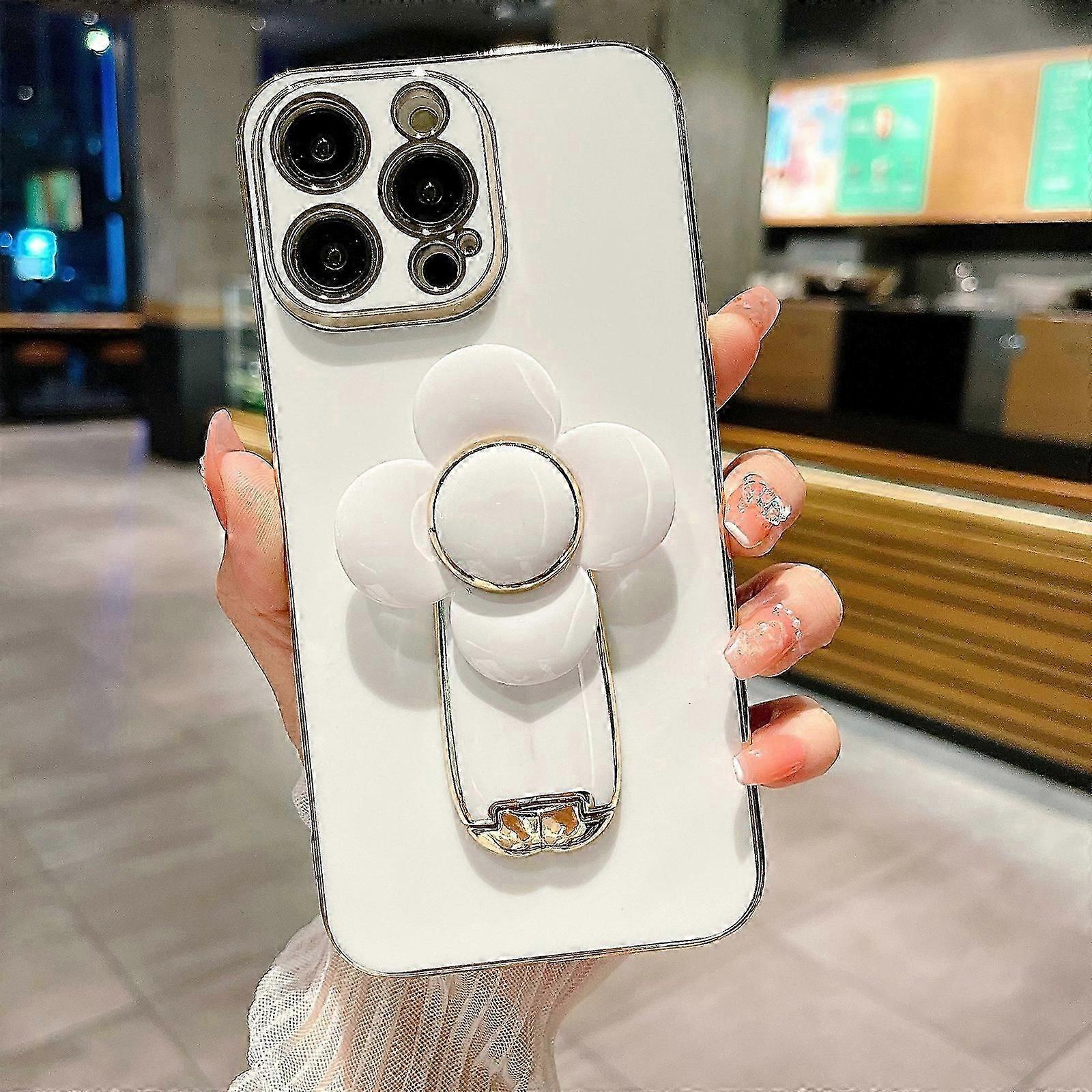 Lüks Kaplama Gizli Stand Kılıf Kapağı iPhone 15 Pro Max/ 15 Ultra, Sevimli Çiçek Yel Değirmeni Kickstand Kaplama Kızlar için Altın Yumuşak Koruyucu Kılıf Wom