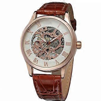 FORSINING Hollow Automatic Mechanical Men Watch(White Dial Rose Gold Number Rose Gold Case)