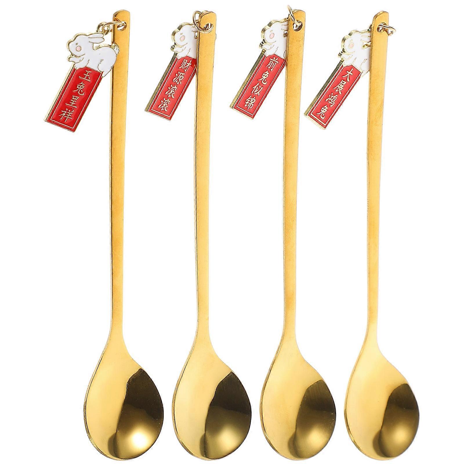 Chic Design Stainless Steel Spoons 4Pcs For Home Users 14x3cm Golden Stirring Spoon