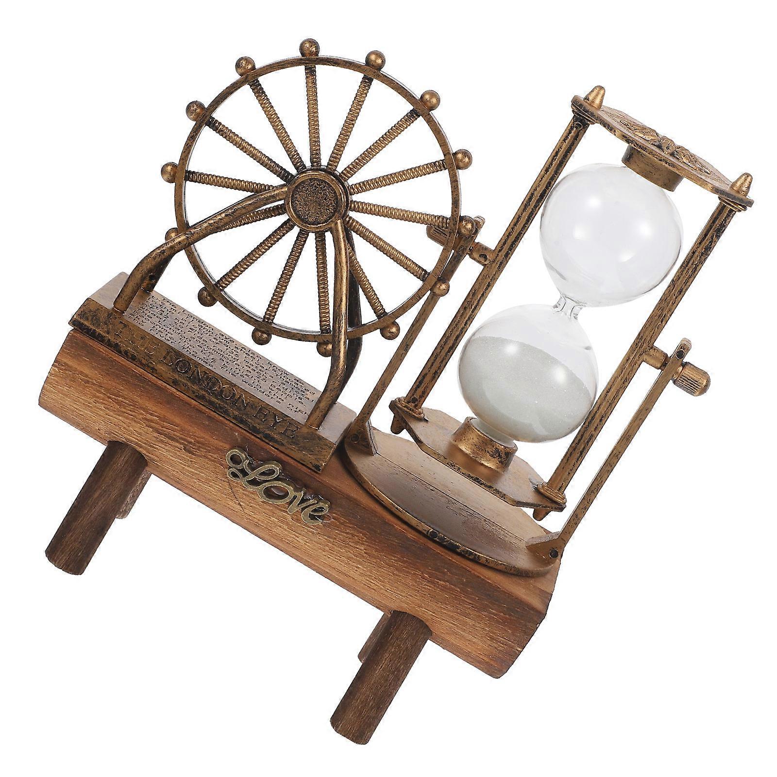 Golden Wood Sand Clock Decoration for Desktop Retro Home Adornment 6.3 Inches