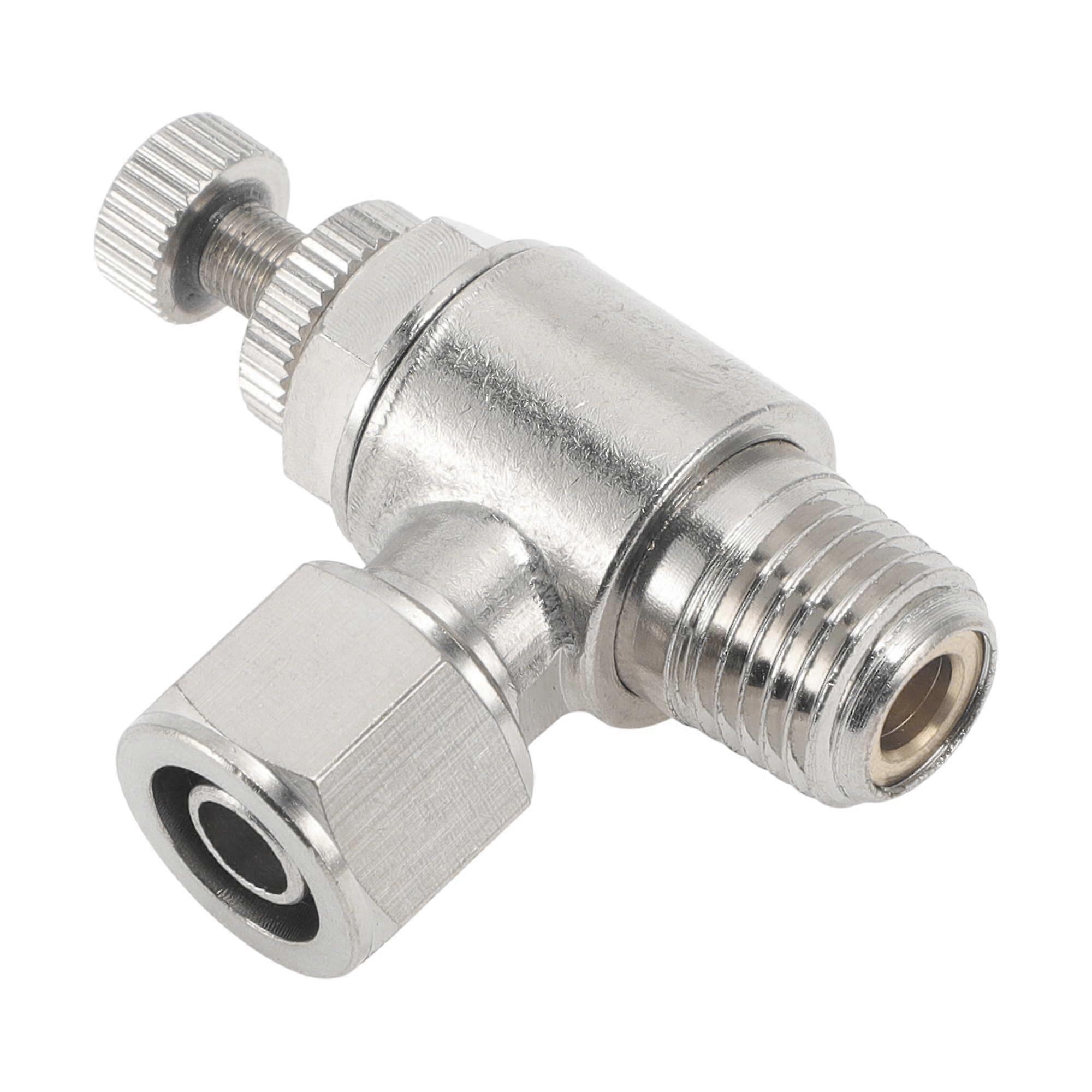 Push To Connect Air Fittings 3/8 In 90 Degree Flow Control Valve Nickel Plated Copper 1/4 In BSPT Silver Tone