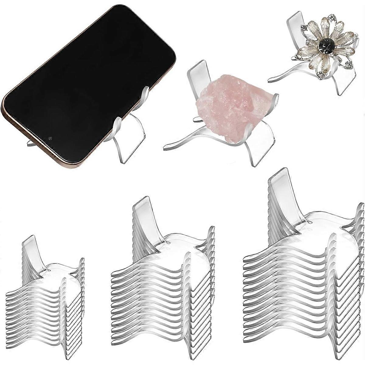 72Pcs Display Stand for Rock,3 Sizes Acrylic Holder Mini Easel Stands for Display Stones Rock Geodes Small Collectibles