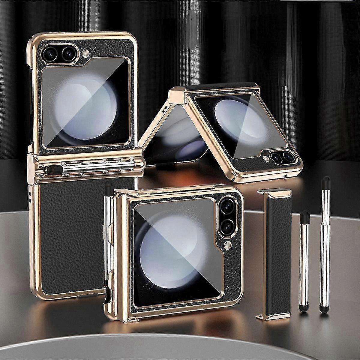 Leather Stylus Holder Case with Screen Protector and Hinge Guard for Foldable Smartphones