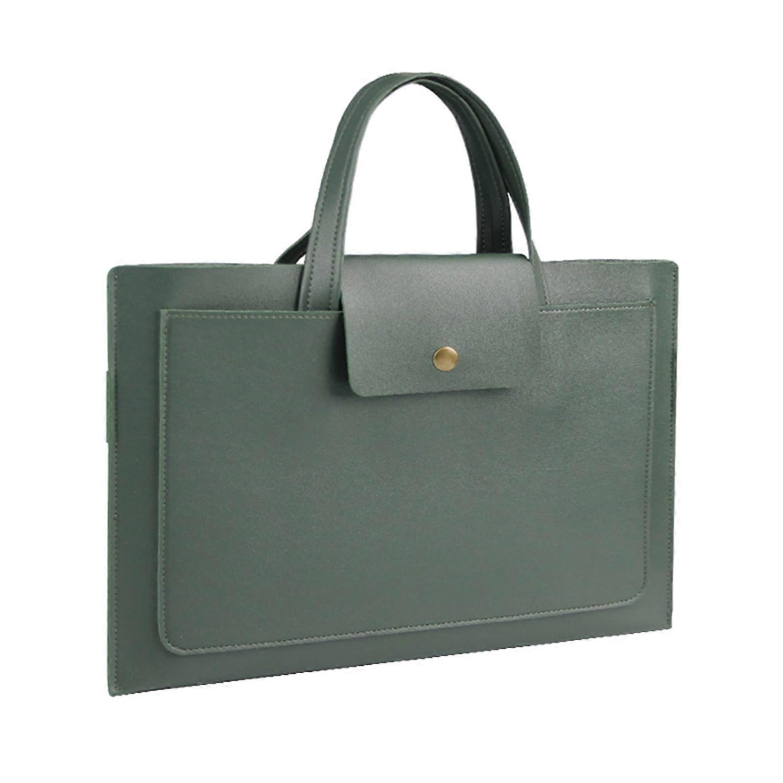 Leather Laptop Bag With 3 Compartments, Foldable Handle, Non Slip Stand, For Daily Commute, Green, Fits 1516 Inch