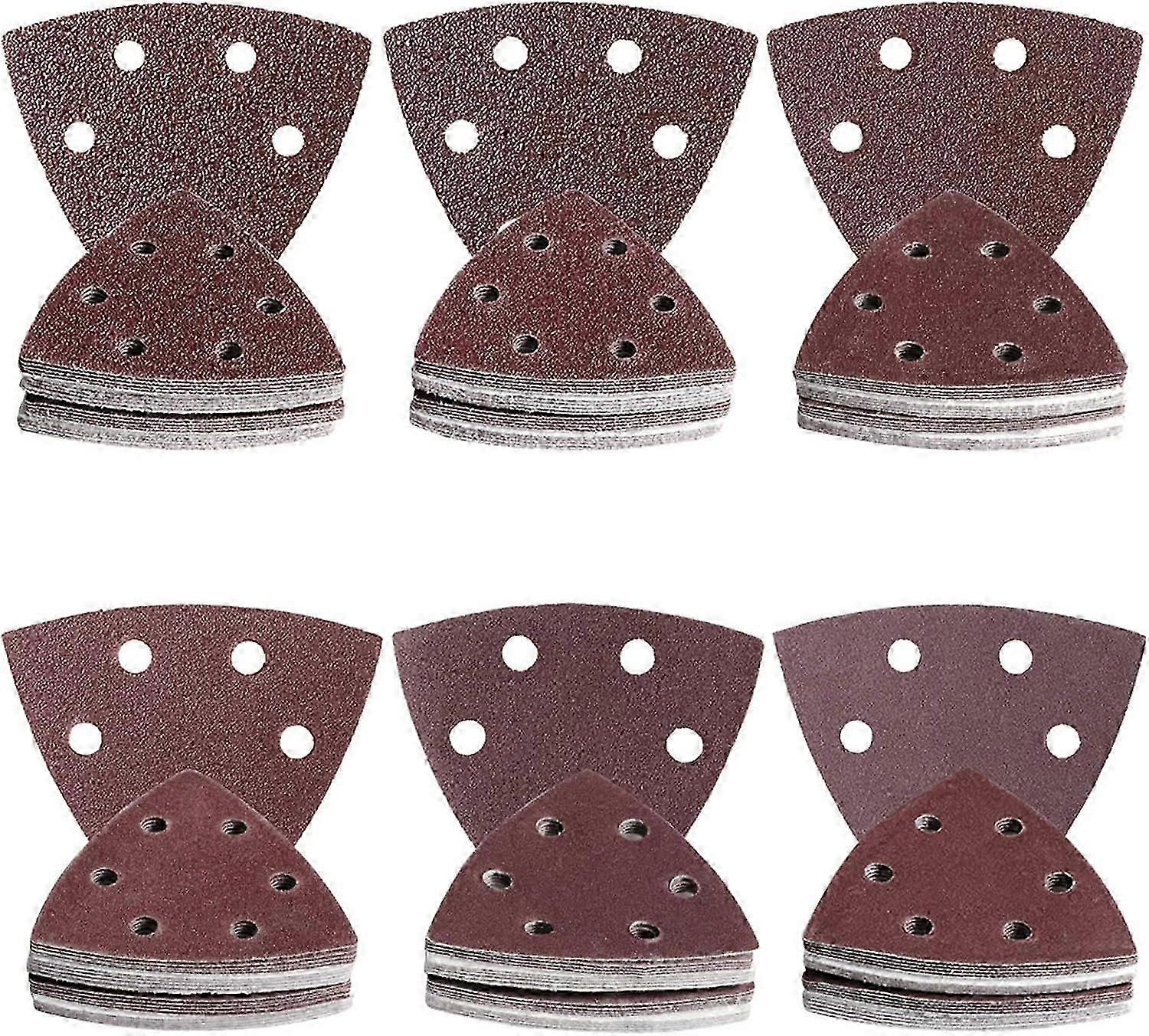 50pcs Triangle Sandpaper 6 Holes Sanding Pads 90x90x90mm Hook and Loop Assorted 120 Grits
