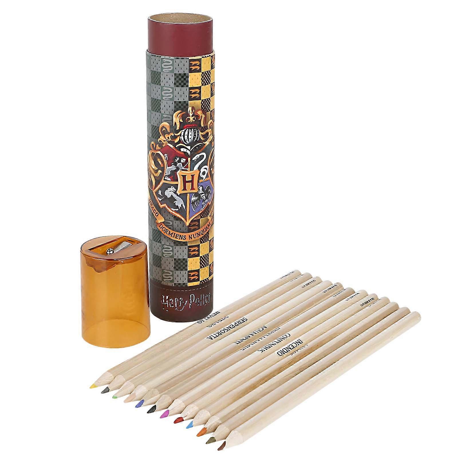 Set of 12 coloured Pencils with Sharpener and Storage Tube, Beige