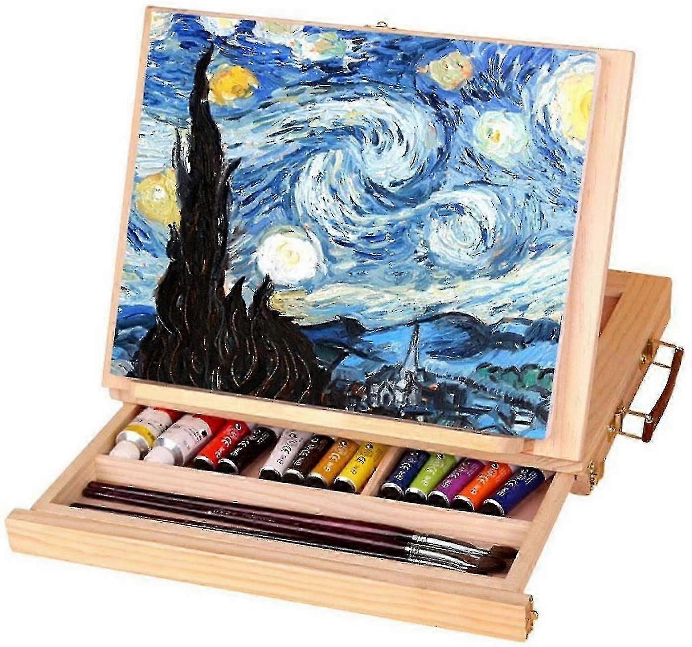 Art Table Easel, Adjustable Folding Wooden Easel, Multipurpose Artist Easel, Portable Tabletop Easel Box With Drawer For Painting And Drawing  cs