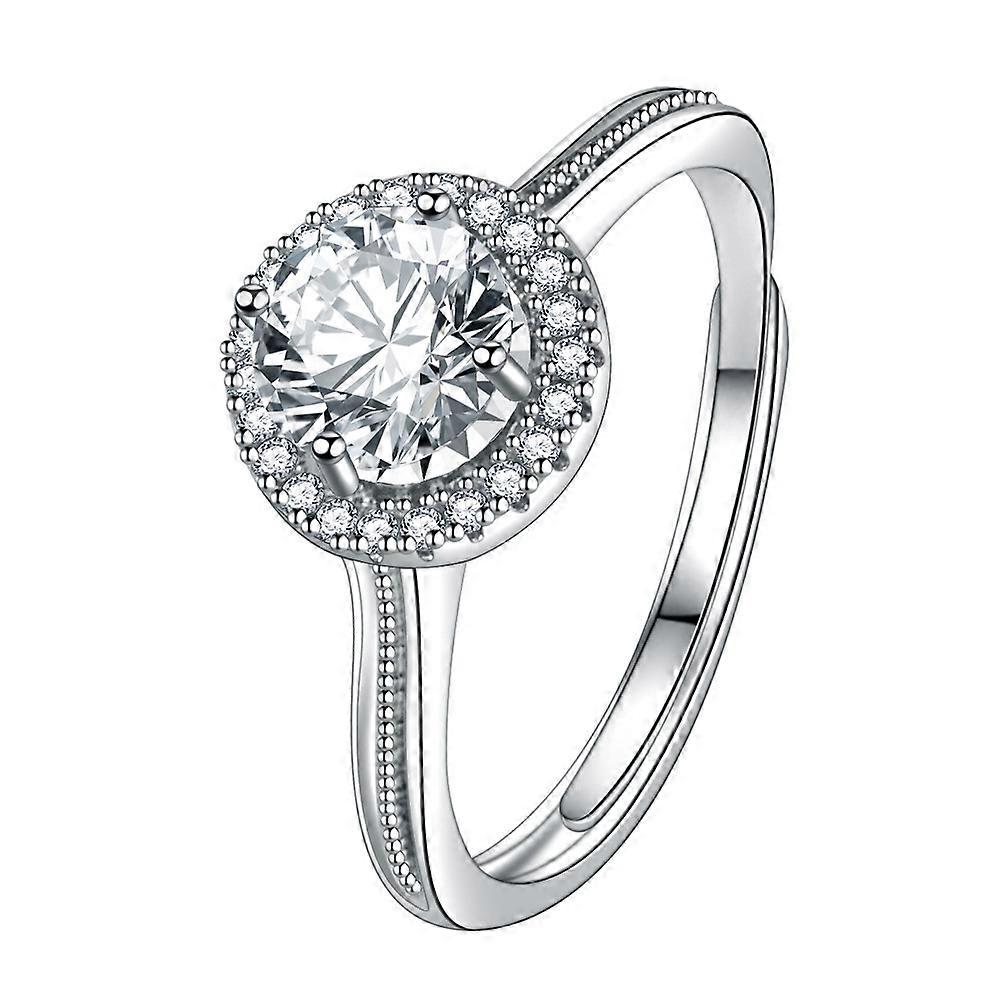 Ring, Women's Round Full Diamond 8 Hearts 8 Arrows Plated PT950 Simulated Imported Moissanite Open Adjustable