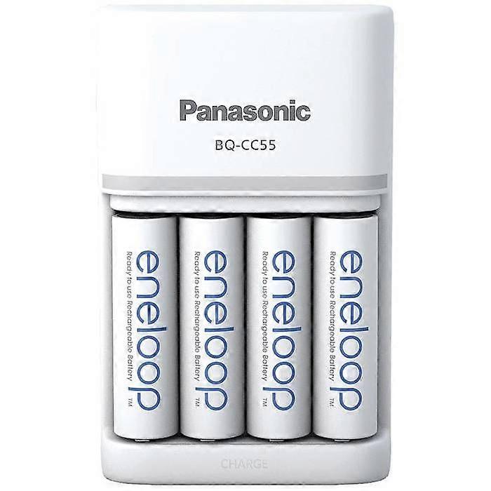 NiMH round battery charger with Panasonic Smart &amp; Quick BQ-CC55 +4x eneloop AA batteries
