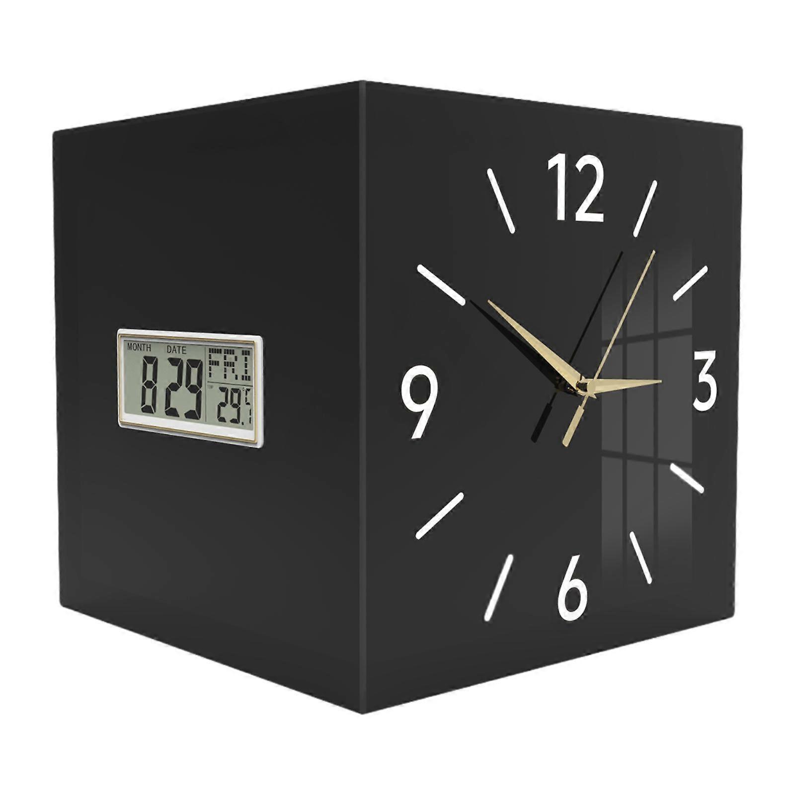 Double Sided Corner Wall Clock Temperature Display Quiet Month Date Week Display