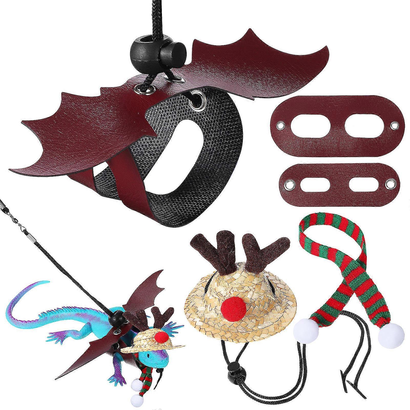Lizard Leash Small Animals Christmas Costume Hat Scarf 2Sets for Pets