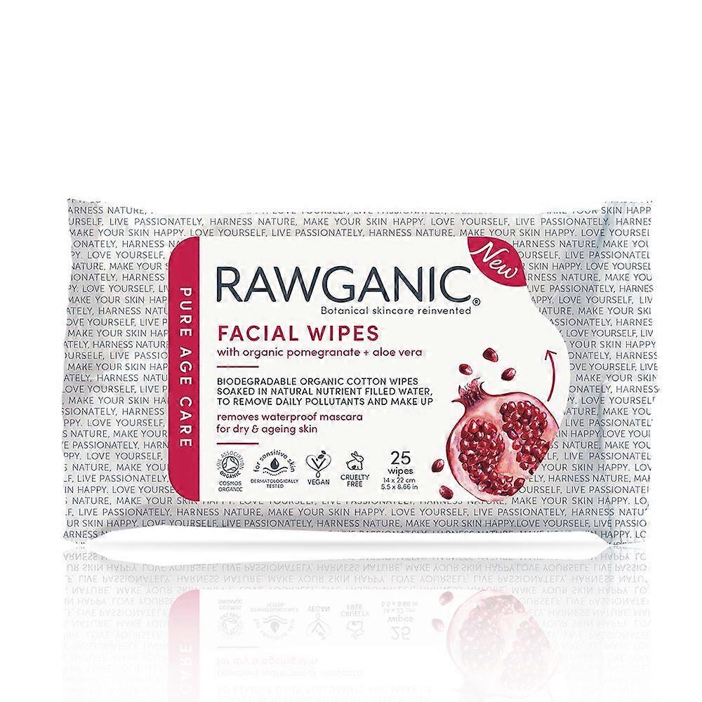 Rawganic 抗衰老面部湿巾 25 片装 - 6 包