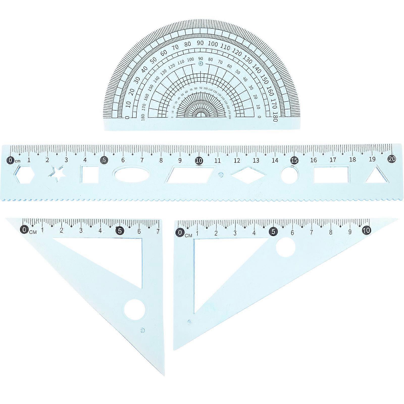 Math Ruler Kit Design Drawing Tool for Architects Plastic Blue Material with Protracting Function 3 Sets
