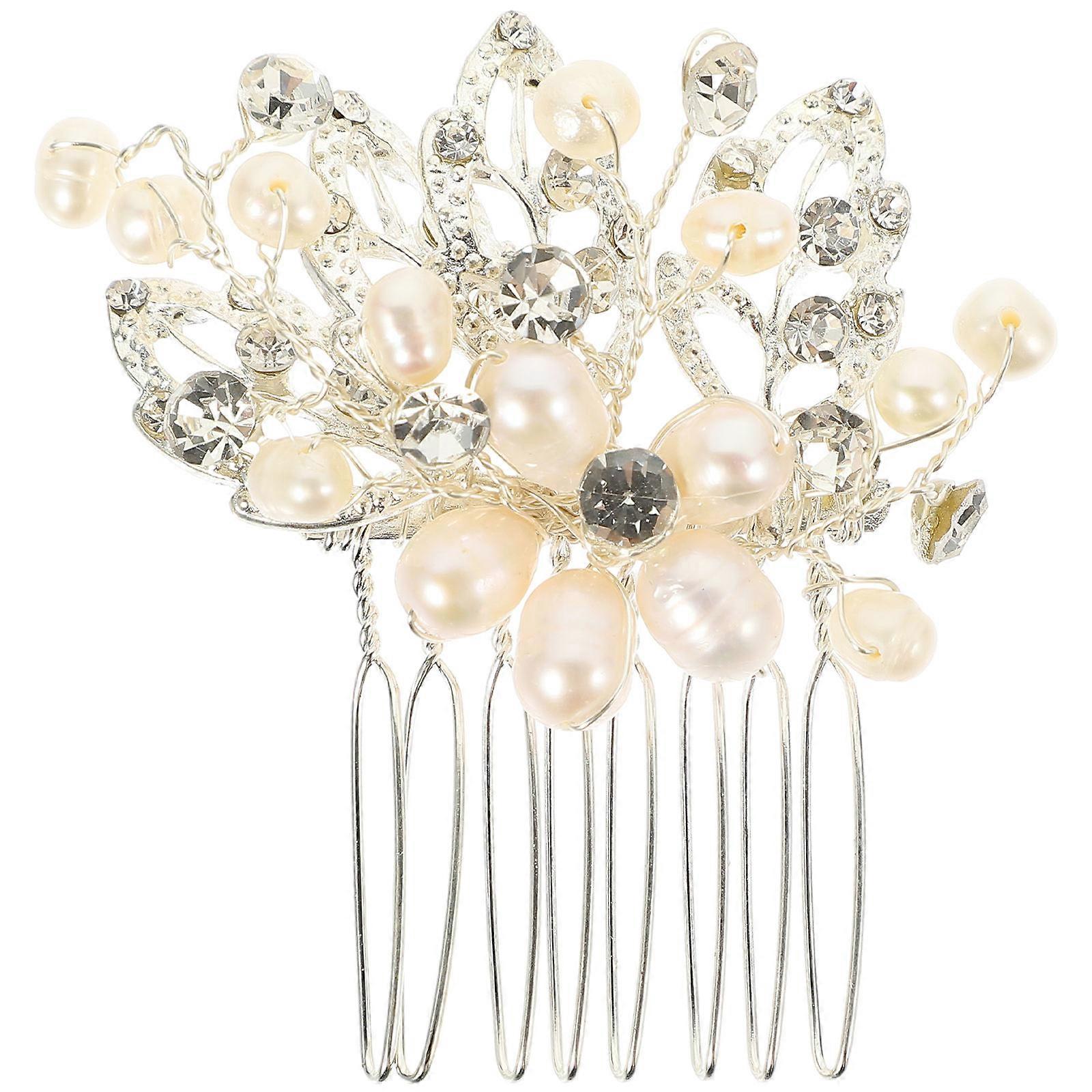 Rhinestone Pearl Hair Comb for Bride Decoration 5Pcs White Wedding Hair Accessories