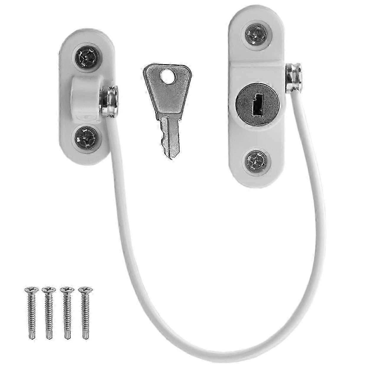 2 x Cable Restrictor Lock for UPVC Windows Ventilation Lock - Child & Baby Safety Extra Security Wire - with Screws