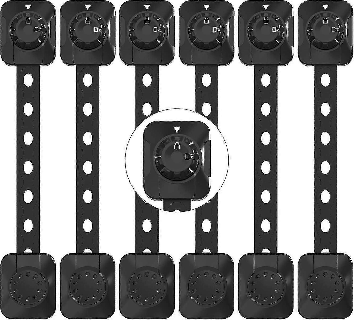 Baby Safety Lock(Improved), Set of 6 Child/Baby Cupboard Locking Latches, for Drawer, Fridge(Black, No Tool Required)
