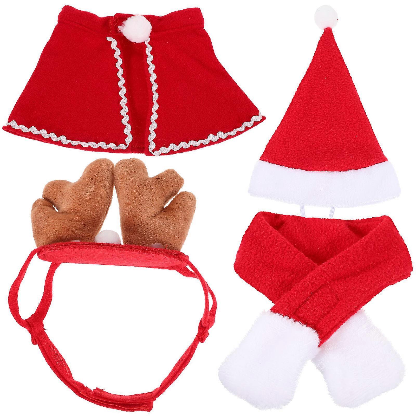 Pet Hat Christmas Cat Coat for 4Sets with Reusable Cloak and Antler Headband