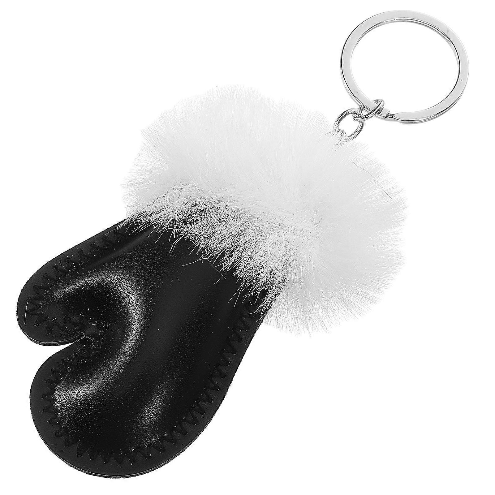 Fluffy Glove Shaped Keychain And Girls Stylish Handbag Pendant Multi Colored Soft Decor 2Pcs