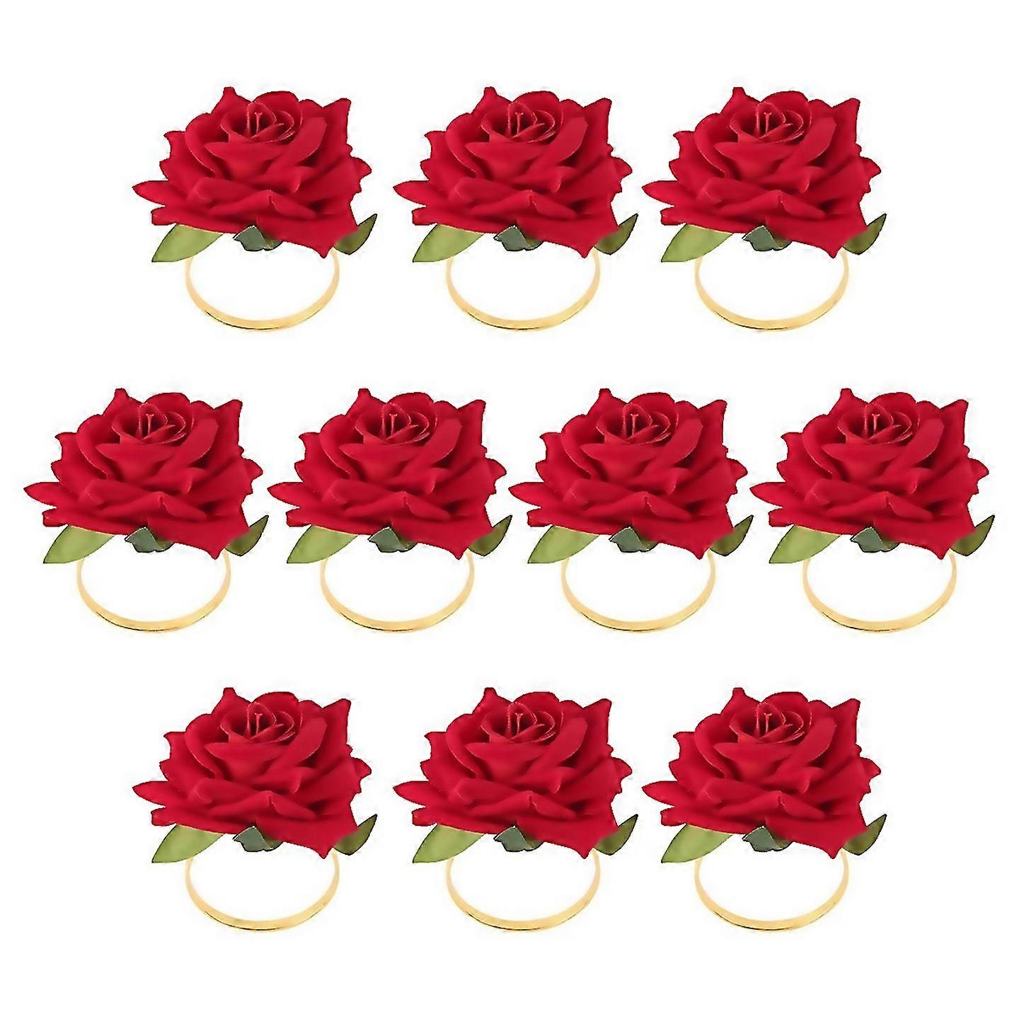 For 10pcs Rose Shape Buckle Napkin Ring Table Decor Napkin Holder Red