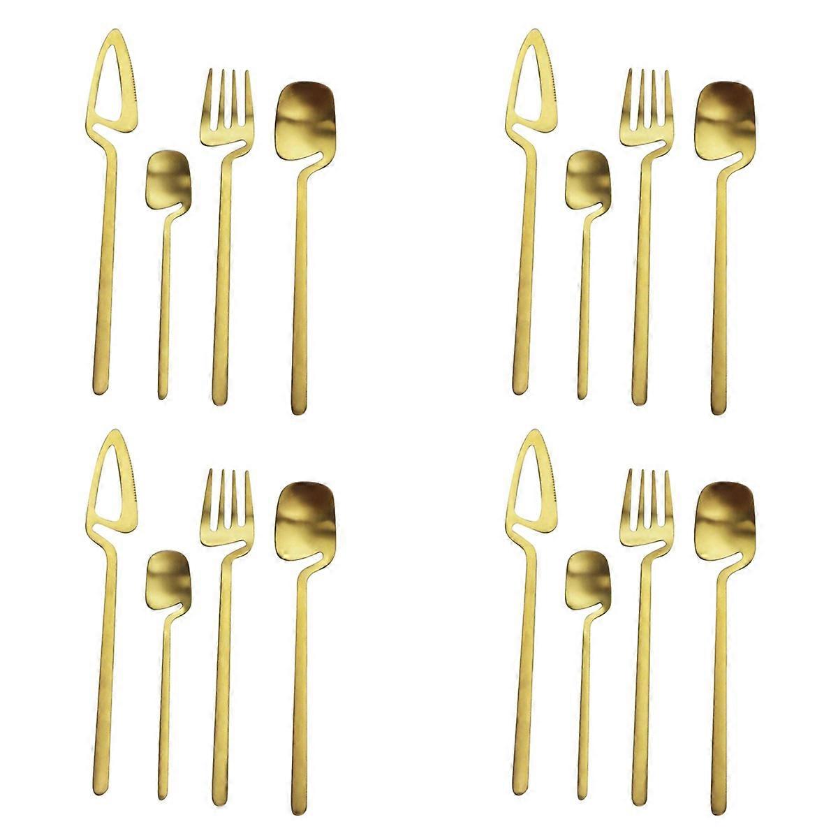 Stainless Steel Dinner Knife Fork Spoon Dinnerware Set (Gold,4 PCS)
