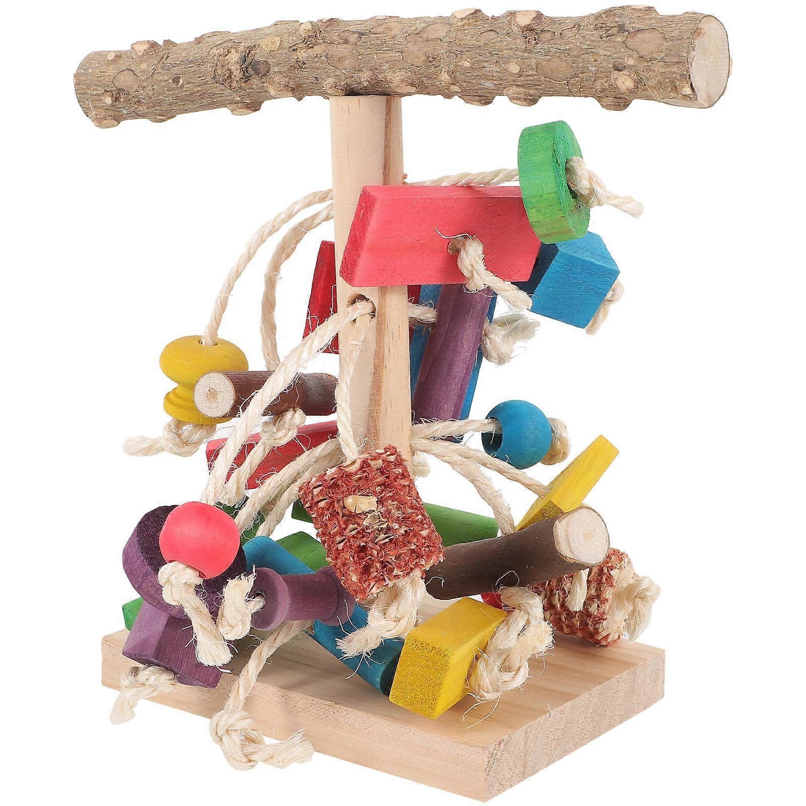 Wooden Bird Perch Stand Parrot Perch for Exercise 3Pcs Set