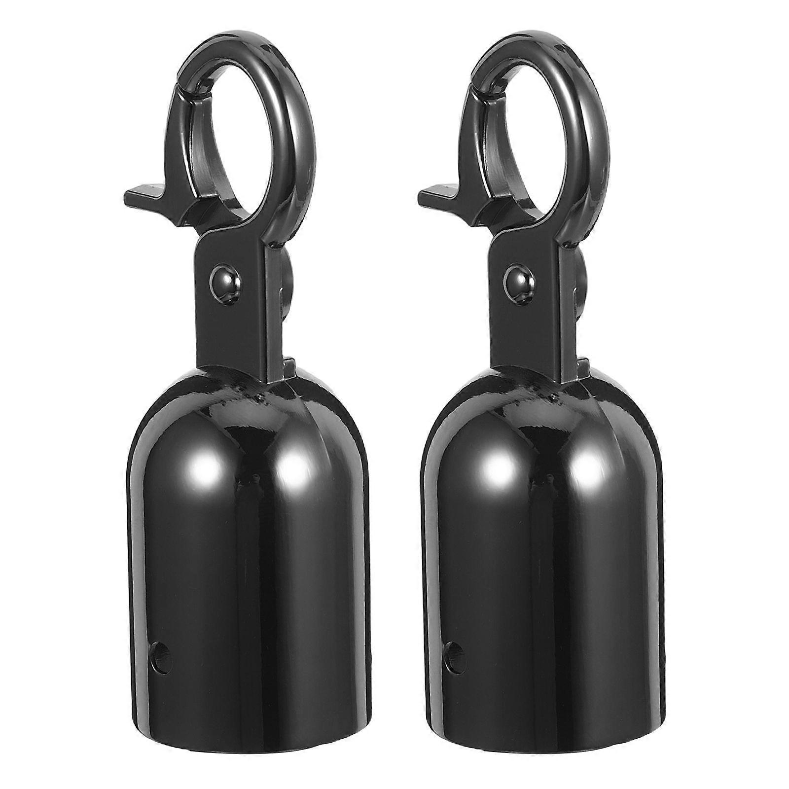2pcs Rope End Caps: 28mm/1" Diameter Cord End Stopper Heavy Duty with Snap Hook for Barriers and Railings - Cord Lock Cap Secure Connections Black Fin