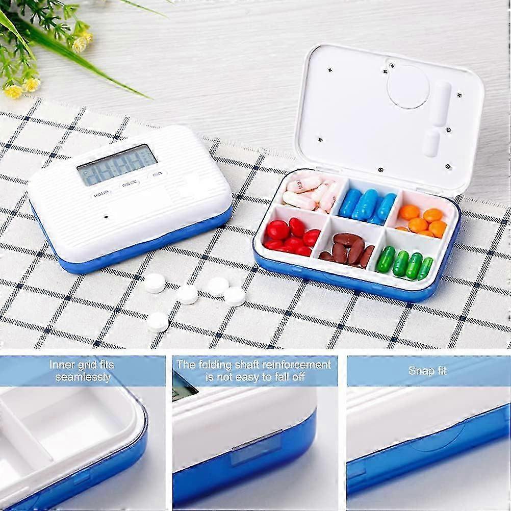 Automatic Pill Dispenser with LCD Display, Electronic EasyRead Boxes, 6 Compartments for Medication Management