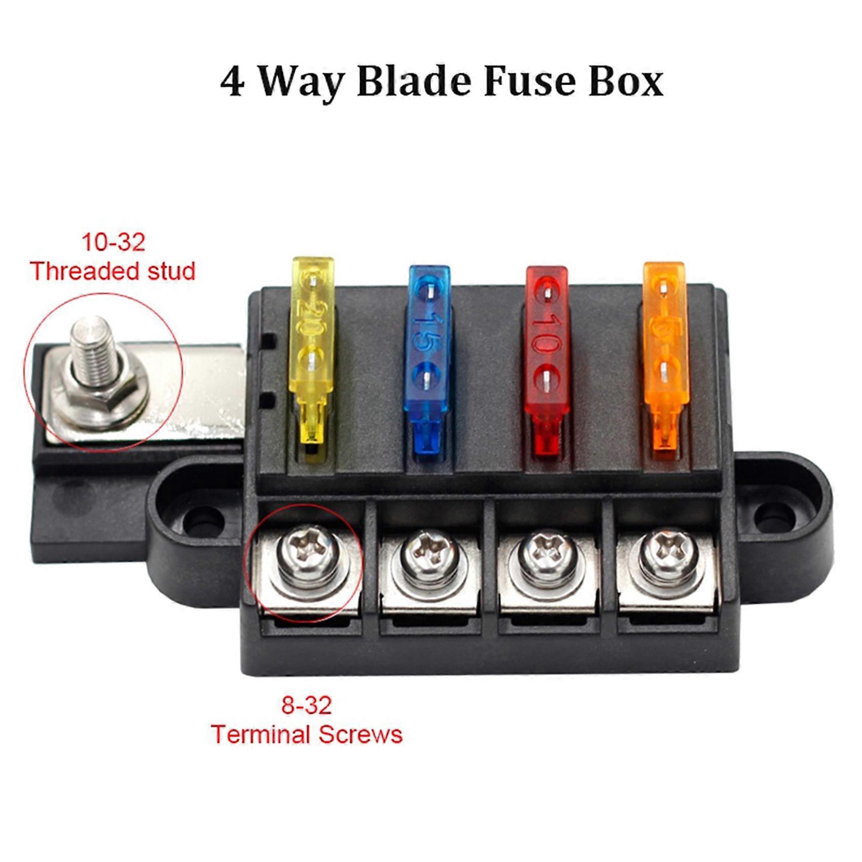 3X Blade Fuse Box for Automotive Boat Marine 4 Way 12-32V 4 Circuit Fuse Block with Cover