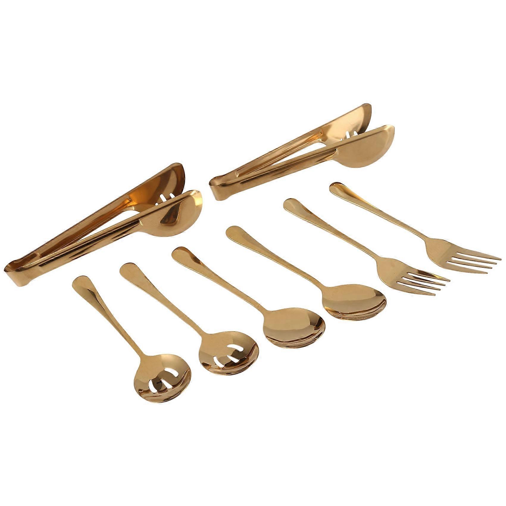 Stainless Steel Flatware Serving Utensils Large (Gold,8 Pieces)