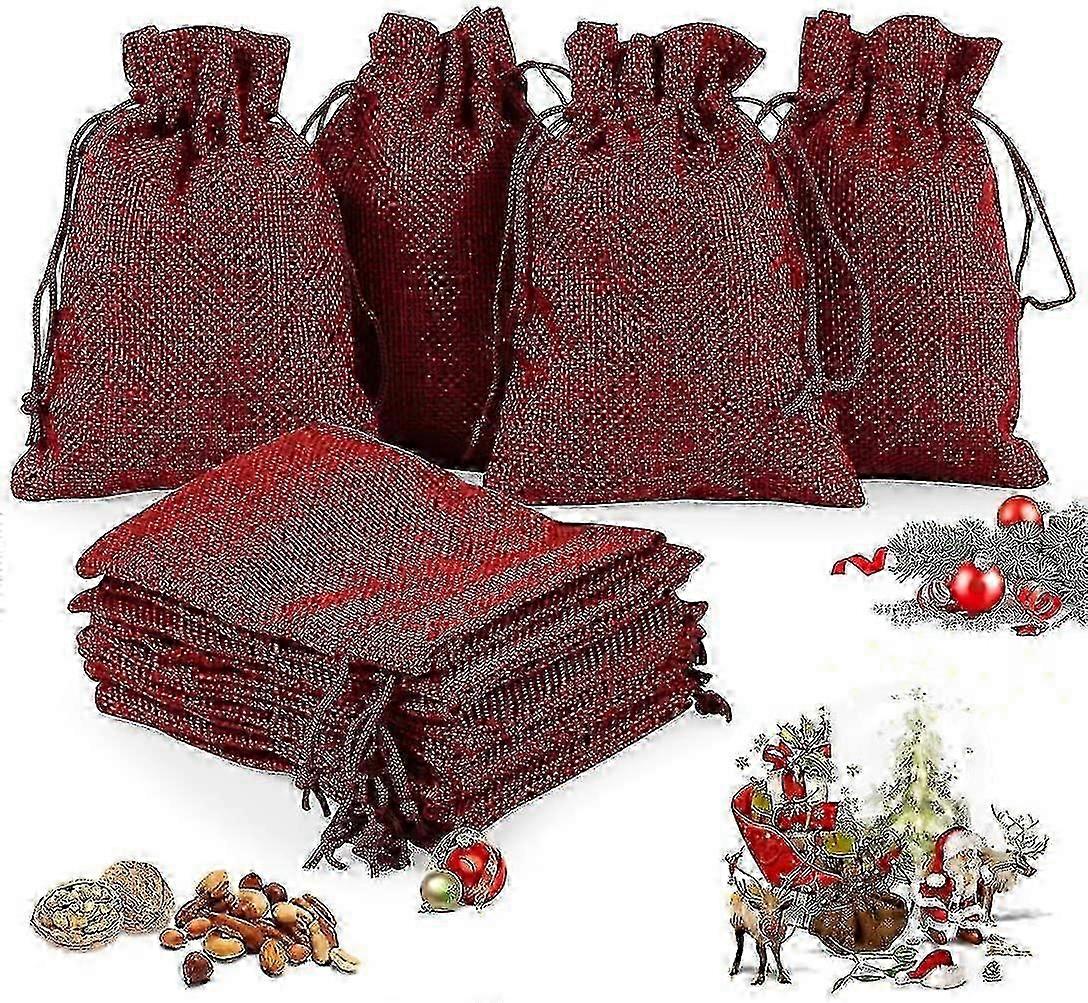 Christmas Burlap Sack, 24 Pcs Diy Jute Sack Bags For Filling Advent Calendar, Natural Pouches, Advent Calendar Drawstring Bags, 13cm X 18cm (red)