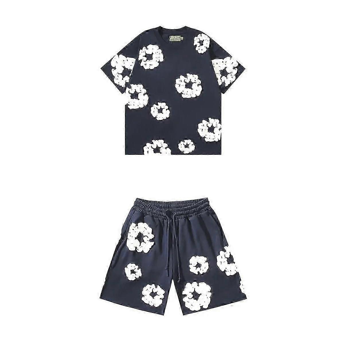 2025 صيف طقم شورتات رجالي, نمط الهيب هوب,قطن, لياقة بدنية كاجوال, جاهز للسفر,2 قطعة